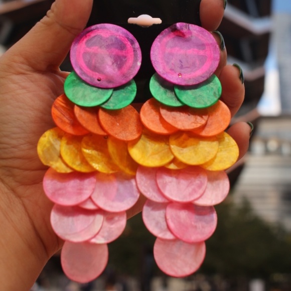 HP ❤️ Colorful Natural shell chandelier earrings colorful bright big statements - Picture 3 of 7